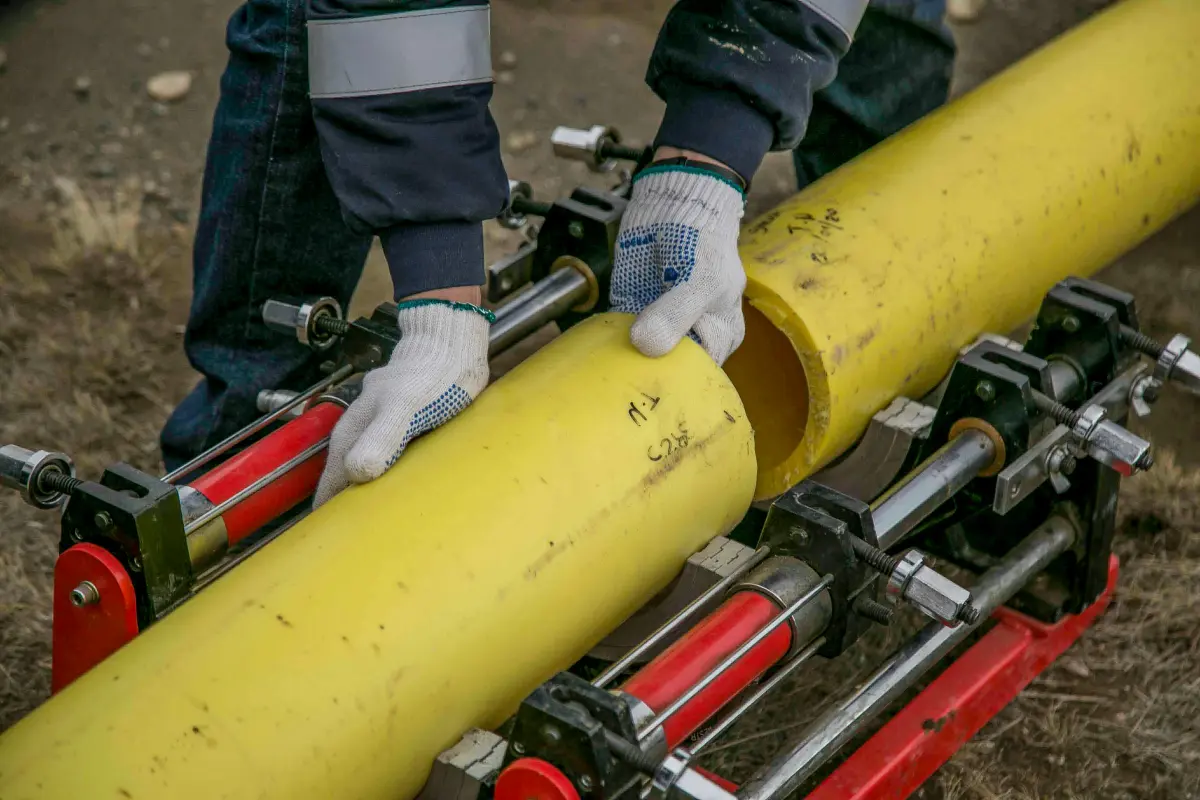 Buried utility pipes during installation
